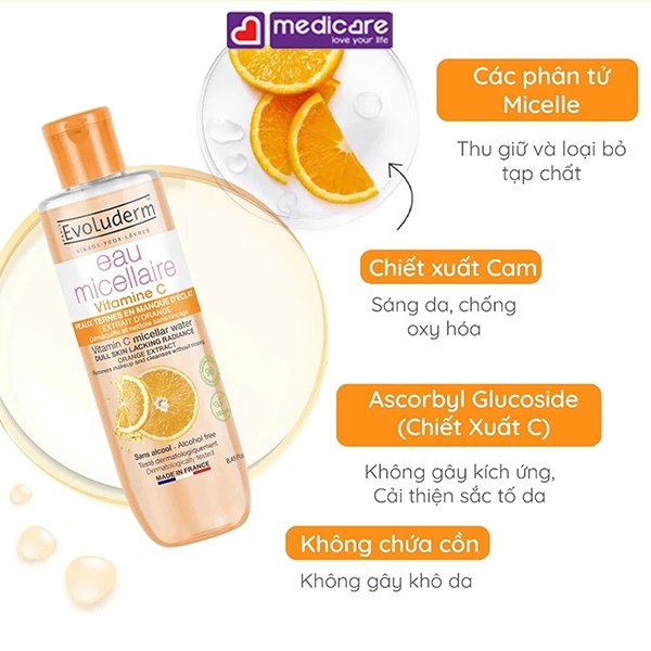 Nước tẩy trang EVOLUDERM Micellar Water dull skin lacking radiance 100ml - 200ml - 500ml