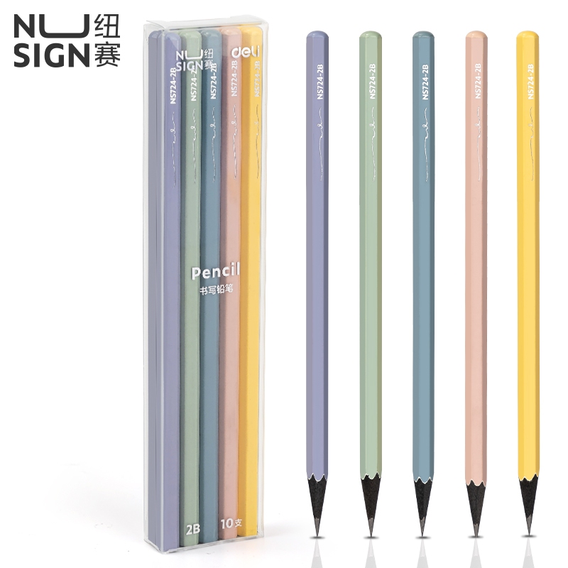 Bút Chì Gỗ 2B Pastel Deli Nusign – Lõi Đen Đậm, Tô Trắc Nghiệm, Vẽ Tranh, Làm Bài Thi