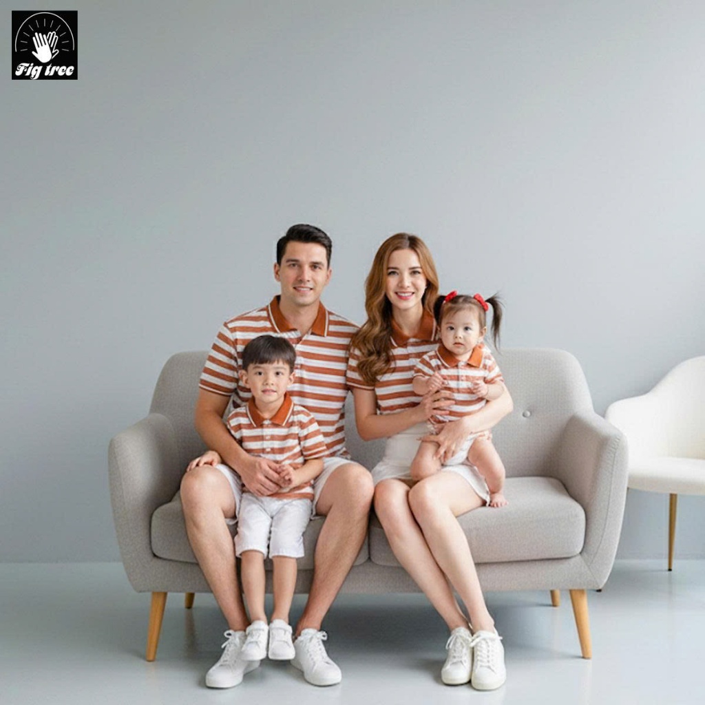 Áo Gia Đình Fig Tree Thun Polo Cotton Sọc Cam Trắng Tươi Mát Đón hè, Vải Co Giãn, Nhiều size