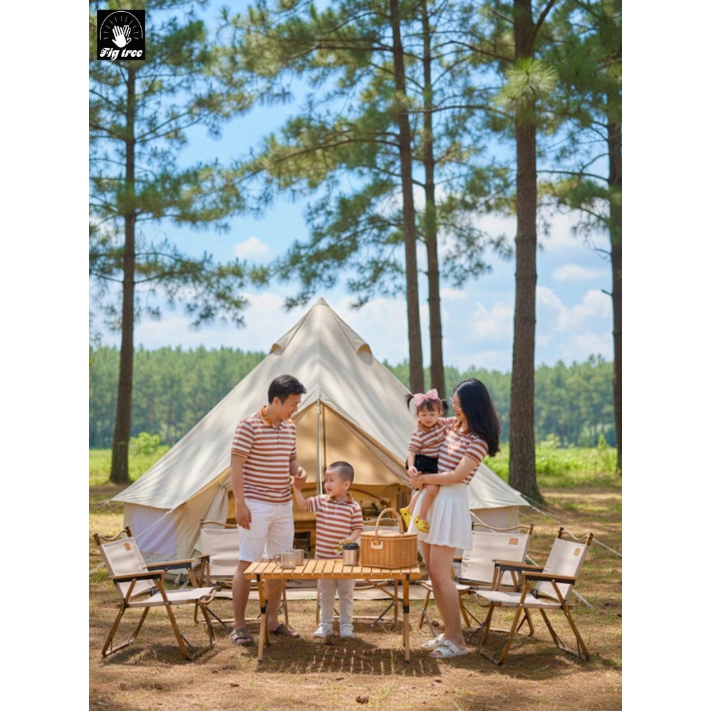Áo Gia Đình Fig Tree Thun Polo Cotton Sọc Cam Trắng Tươi Mát Đón hè, Vải Co Giãn, Nhiều size