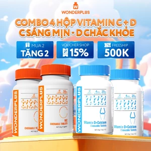 Viên Nhai Bổ Sung Vitamin C + Vitamin D Wonderplus Giúp Làn Da Rạng Rỡ Giúp Xương Chắc Khoẻ Hộp 60 Viên