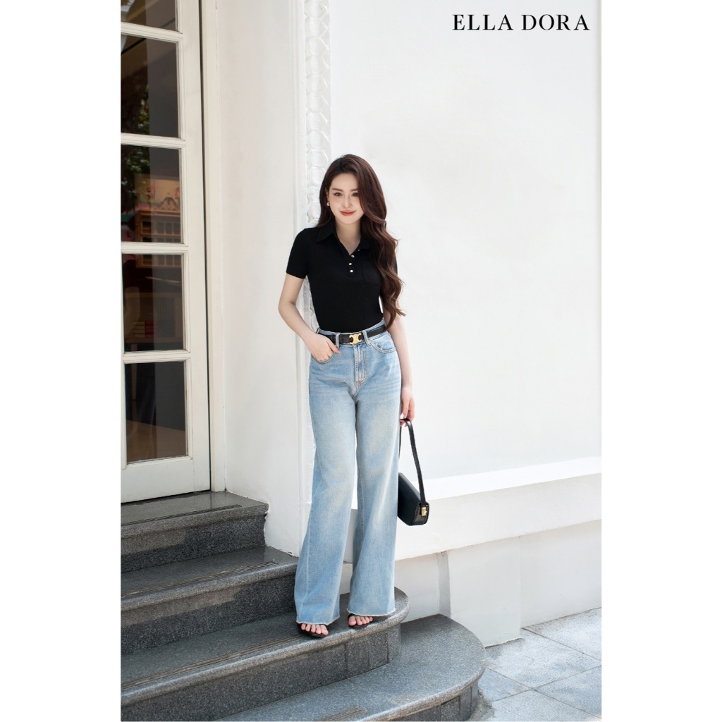 Quần jean nữ ELLA DORA full length cạp cao form đẹp basic thiết kế thanh lịch màu XANH NHẠT [J01]