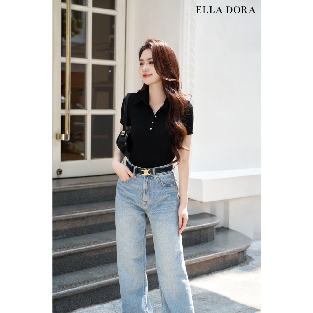 Áo thun ELLA DORA thiết kế cổ polo 1 túi ngực phong cách thanh lịch hiện đại 3 màu ĐỎ/ ĐEN/ BE[AT43]