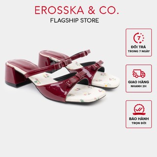 EROSSKA - Guốc cao gót nữ mũi vuông quai ngang kèm nơ đỏ nổi bật - EM147