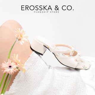 Erosska Flora - Giày cao gót nữ phối nơ họa tiết hoa nhí thời trang hồng 4cm - EM147
