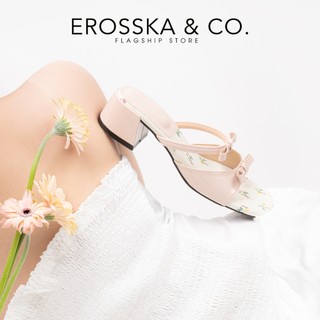 Erosska Flora - Giày cao gót nữ phối nơ họa tiết hoa nhí thời trang hồng 4cm - EM147