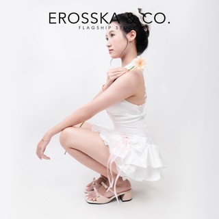 Erosska Flora - Giày cao gót nữ phối nơ họa tiết hoa nhí thời trang hồng 4cm - EM147