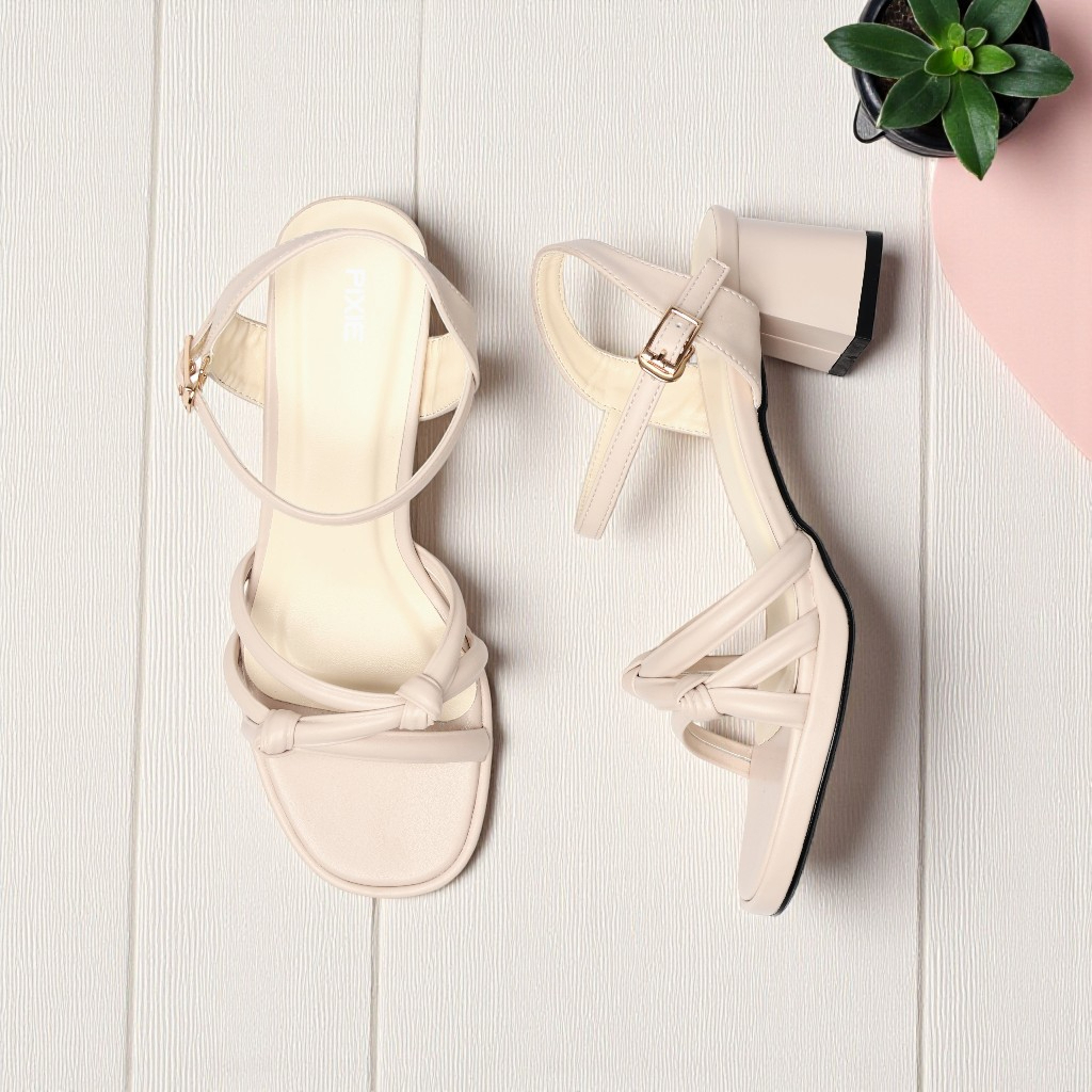 Giày Sandal Nữ Cao Gót 5cm Đế Vuông Quai Chéo Cột Nút Thời Trang Pixie H411
