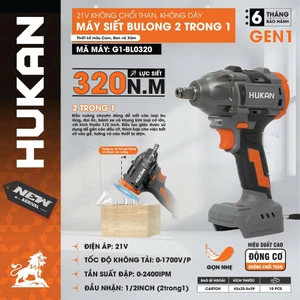 Máy Siết Mở Bulong HUKAN G1-BL0320, Lực Siết 320Nm, Đầu 2 trong 1 Vặn Mở Ốc, Bắn Vít