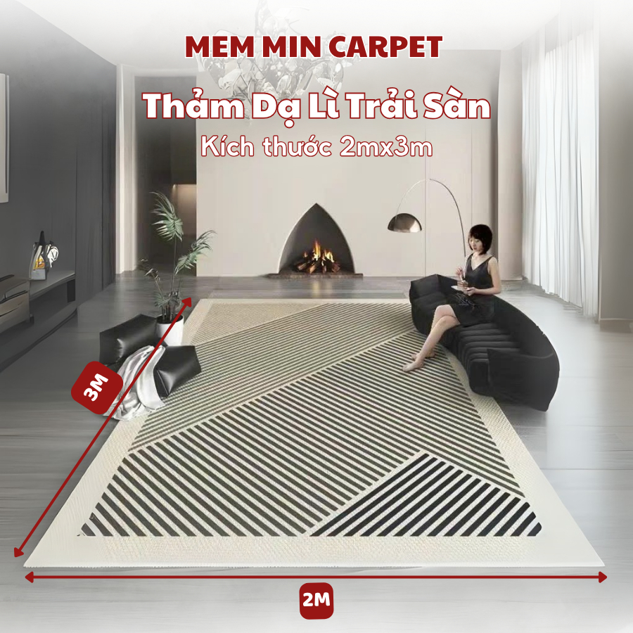 Thảm Dạ Lì Thảm Trải Phòng Khách, Thảm Chụp Hình Decor, kích thước 1m6x2m3, 2mx3m Họa Tiết Bắt Mắt-MemminCarpet (TH42)