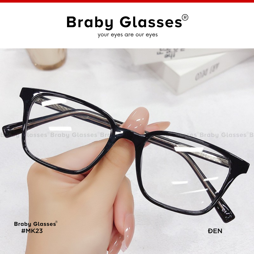 Gọng kính cận mắt vuông thời trang nam nữ Braby Glasses chất liệu nhựa lõi thép siêu bền kiểu dáng trẻ trung MK23