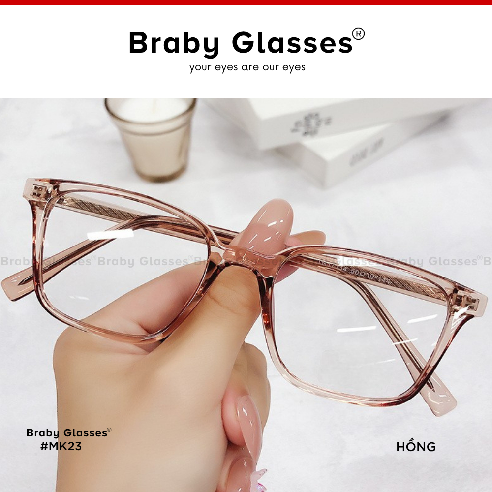Gọng kính cận mắt vuông thời trang nam nữ Braby Glasses chất liệu nhựa lõi thép siêu bền kiểu dáng trẻ trung MK23