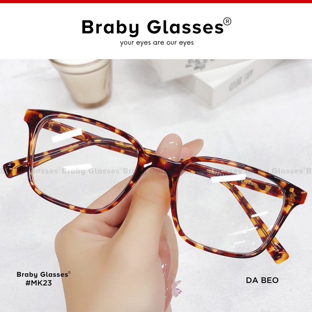 Gọng kính cận mắt vuông thời trang nam nữ Braby Glasses chất liệu nhựa lõi thép siêu bền kiểu dáng trẻ trung MK23