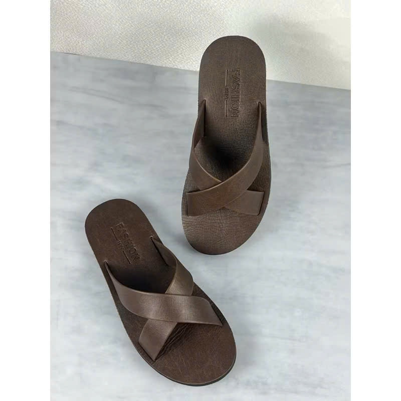 Dép Sandal Quai Chéo Da Bò – Thời Trang, Chống Thấm, Đen Nâu Vàng | Shop Dép Fashion Nam_Nữ