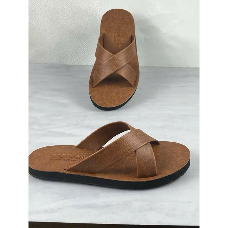 Dép Sandal Quai Chéo Da Bò – Thời Trang, Chống Thấm, Đen Nâu Vàng | Shop Dép Fashion Nam_Nữ