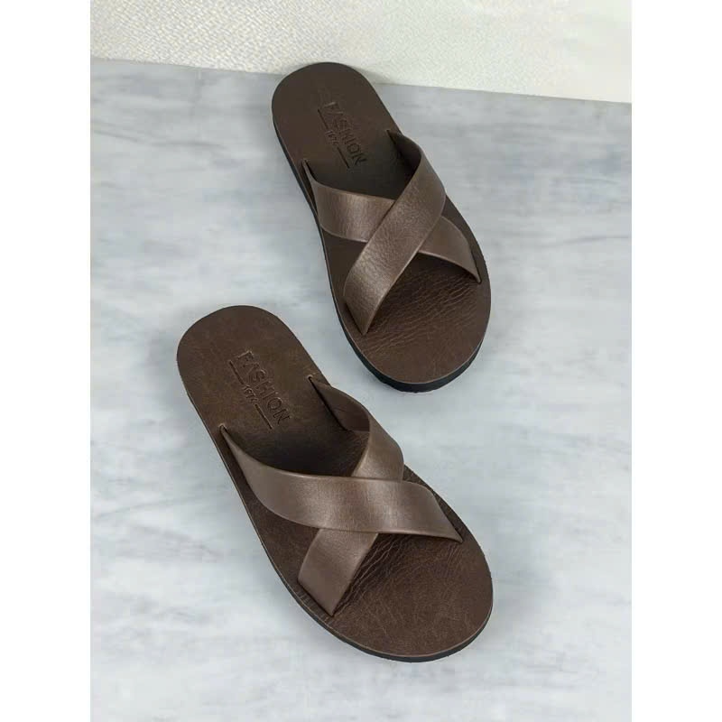 Dép Sandal Quai Chéo Da Bò – Thời Trang, Chống Thấm, Đen Nâu Vàng | Shop Dép Fashion Nam_Nữ