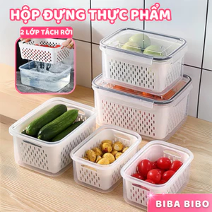 Hộp đựng thực phẩm 2 lớp tách nước, hộp nhựa cao cấp bảo quản rau củ quả trong tủ lạnh BIBA BIBO