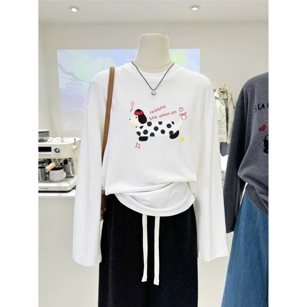 Áo dài tay nữ chất xượt mềm ấm áp mặc Đông, Áo phông nữ tay dài in hình JULY FASHION, Chất mỏng nhẹ mặc Thu Đông