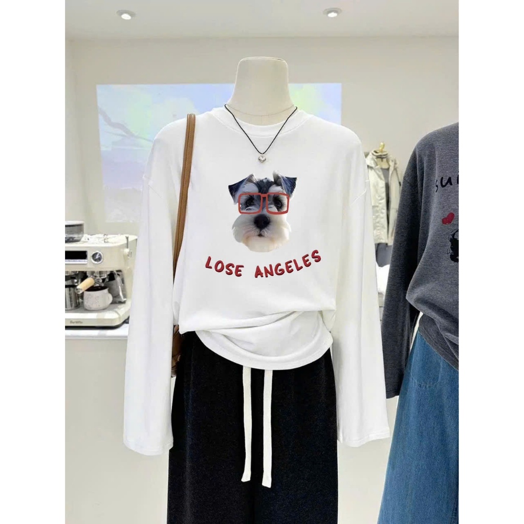Áo dài tay nữ chất xượt mềm ấm áp mặc Đông, Áo phông nữ tay dài in hình JULY FASHION, Chất mỏng nhẹ mặc Thu Đông