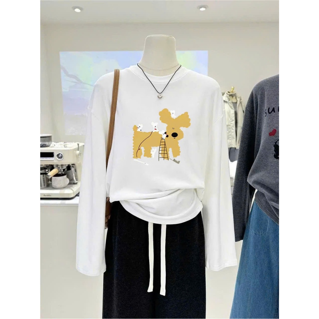 Áo dài tay nữ chất xượt mềm ấm áp mặc Đông, Áo phông nữ tay dài in hình JULY FASHION, Chất mỏng nhẹ mặc Thu Đông