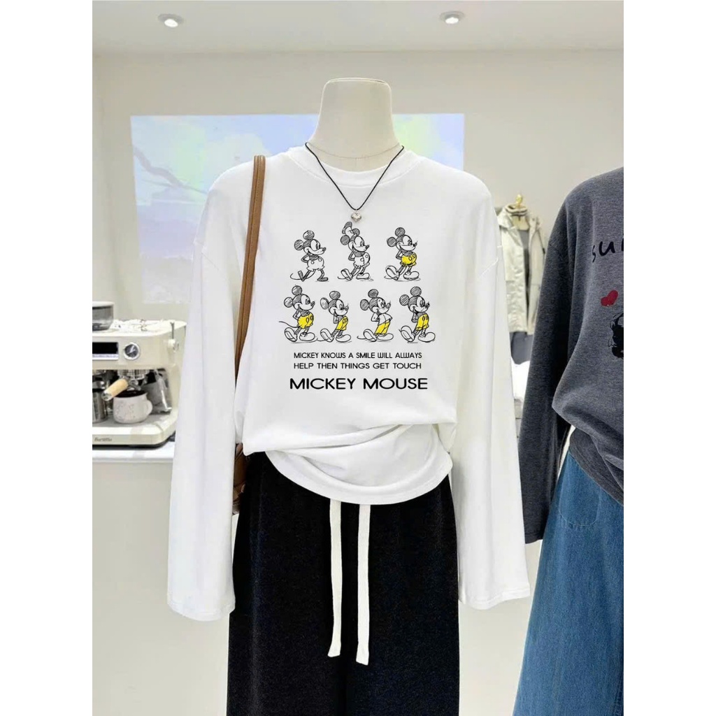 Áo dài tay nữ chất xượt mềm ấm áp mặc Đông, Áo phông nữ tay dài in hình JULY FASHION, Chất mỏng nhẹ mặc Thu Đông