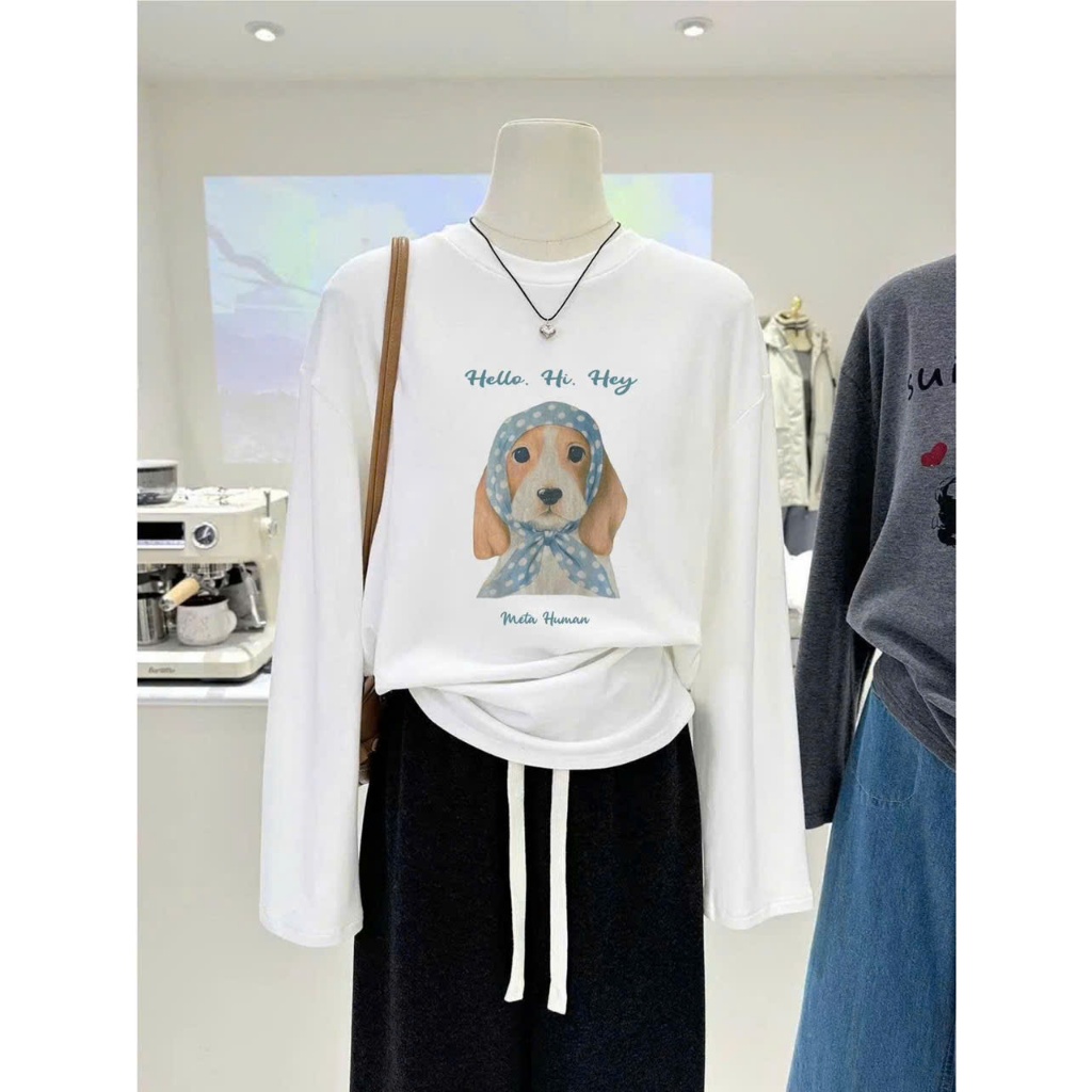 Áo dài tay nữ chất xượt mềm ấm áp mặc Đông, Áo phông nữ tay dài in hình JULY FASHION, Chất mỏng nhẹ mặc Thu Đông