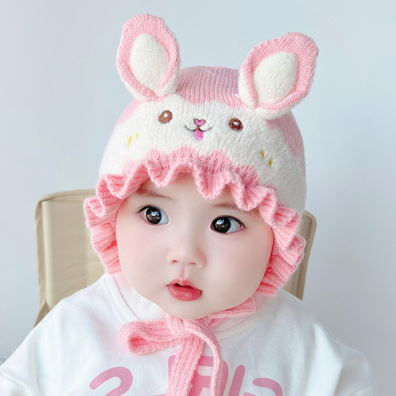 Mũ Len Bèo Hình Thỏ siêu cute 2 Lớp Xinh Xắn Dễ Thương Cho Bé Gái 3-24m