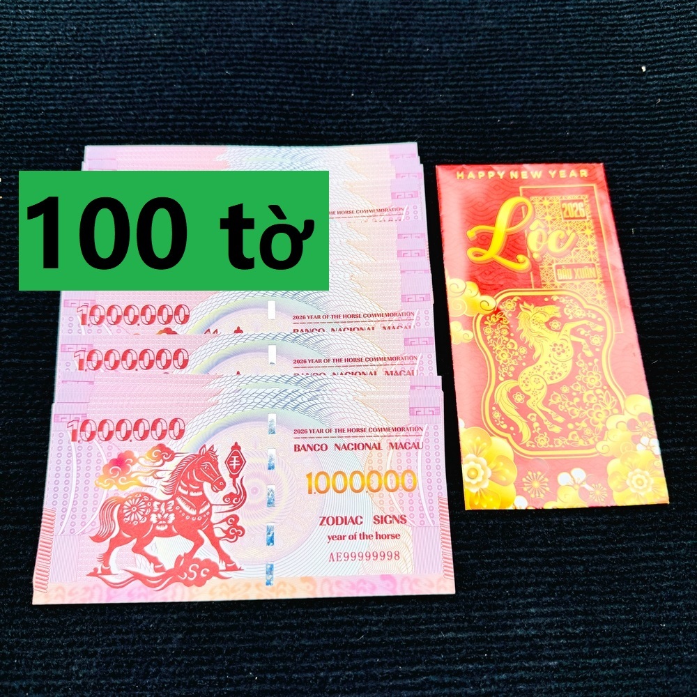 [TẾT 2026] [100 TỜ] Tờ Tiền Con Ngựa Macao 1 Triệu Lì Xì Tết Bính Ngọ Lưu Niệm - Phong Thuỷ May Mắn - Có Bảo An