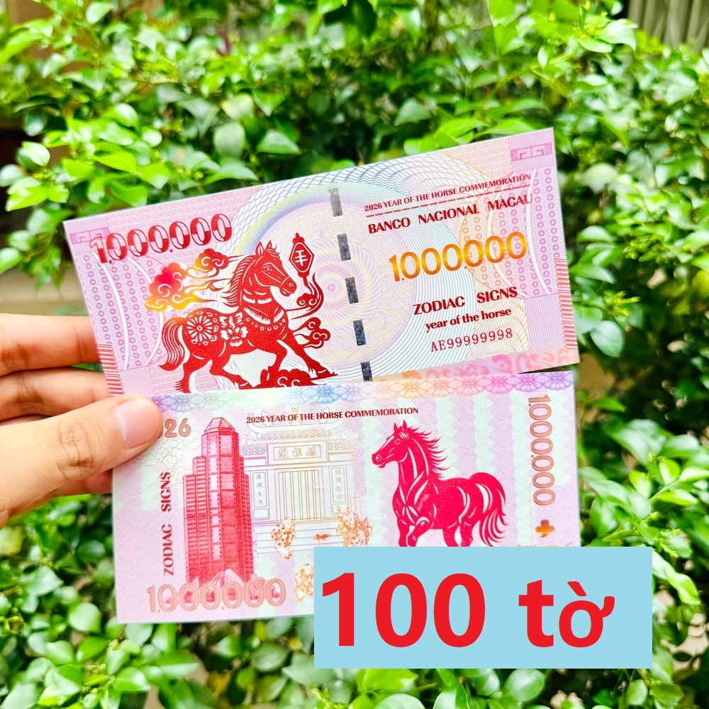 [TẾT 2026] [100 TỜ] Tờ Tiền Con Ngựa Macao 1 Triệu Lì Xì Tết Bính Ngọ Lưu Niệm - Phong Thuỷ May Mắn - Có Bảo An