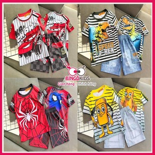 [10-45kg] Đồ bé trai thun lạnh in 3D giả jean hoạt hình xe khủng long siêu nhân 3D