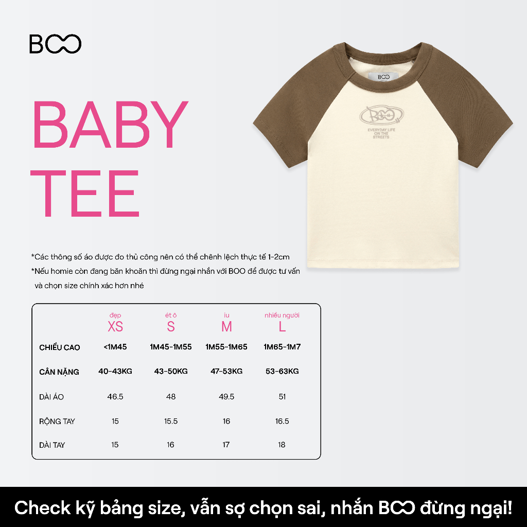 Áo Thun BOO Babytee Crop Fitted Dáng Ôm Chất Thun Tăm Thêu Logo ESS