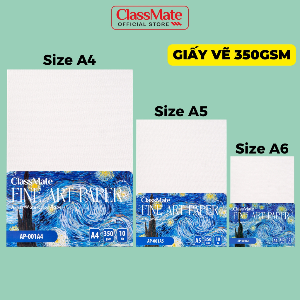 Giấy Vẽ Màu Nước CLASSMATE Giấy A5 A6 A4 Giấy Vẽ 350gsm Vẽ Màu Gouache, Màu Acrylic.. Không Thấm Sang Mặt Sau AP-001