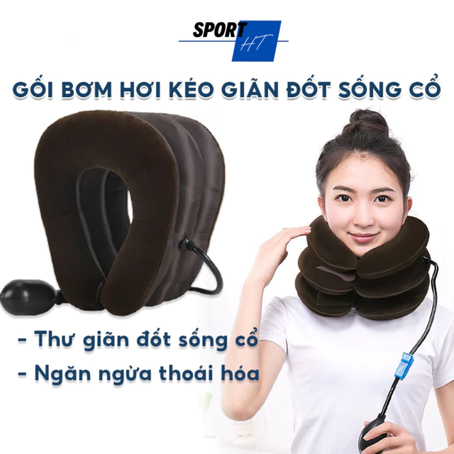 Đai Gối Hơi Kéo Giãn Đốt Sống Cổ Đai Kéo Giãn Hỗ Trợ Giảm Chèn Ép Dây Thần Kinh Vùng Cổ Giảm Đau Mỏi Vai Gáy