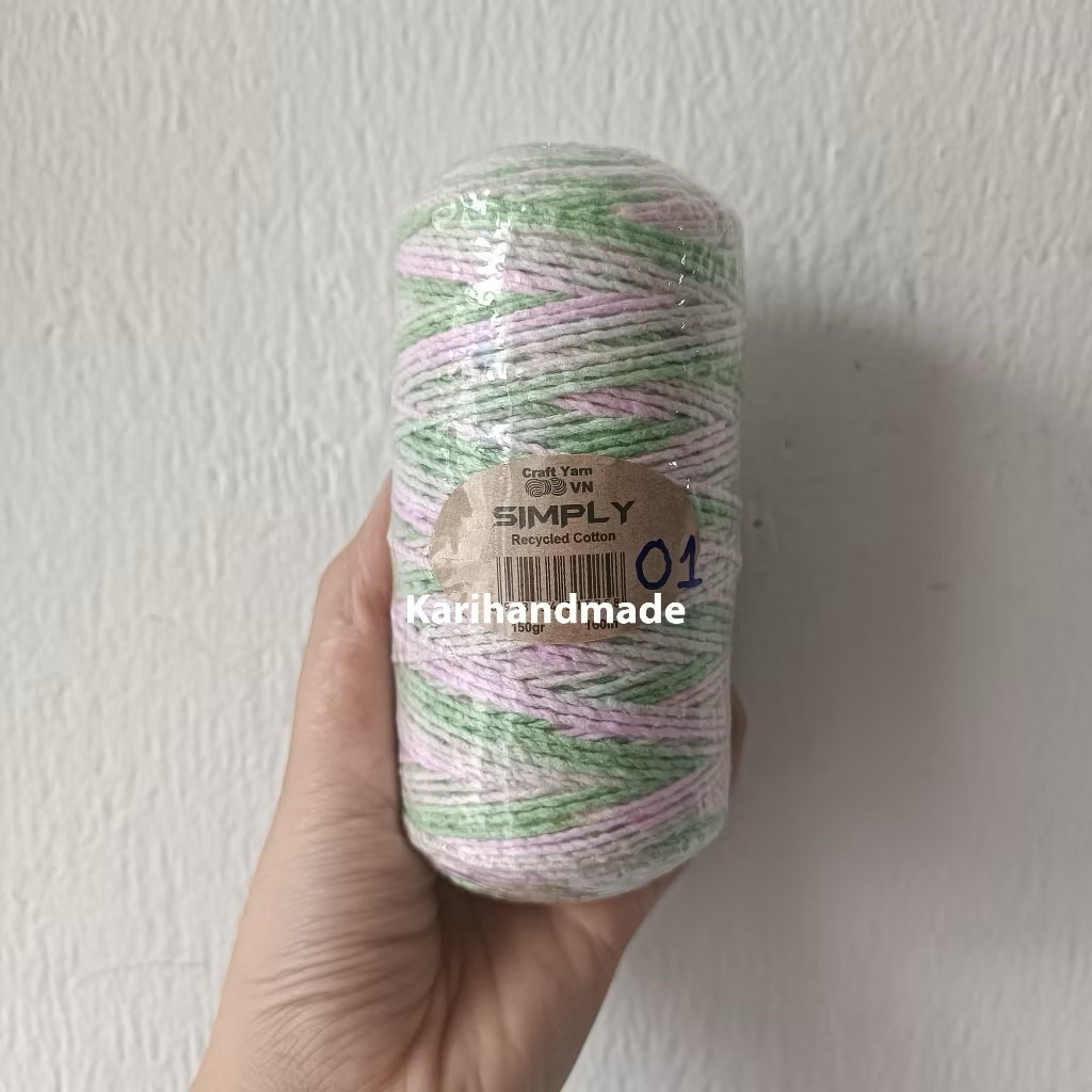 Sợi simply cotton 2mm màu loang 150gr