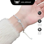 [ Kèm Hộp Xinh]  Lắc Tay Bạc Ta Nữ SK93 Bốn Lá Nửa Xích Nhẹ Nhàng, Bạc ta đính đá | Bạc LOPA — ảnh 1