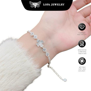 [ Kèm Hộp Xinh]  Lắc Tay Bạc Ta Nữ SK93 Bốn Lá Nửa Xích Nhẹ Nhàng, Bạc ta đính đá | Bạc LOPA