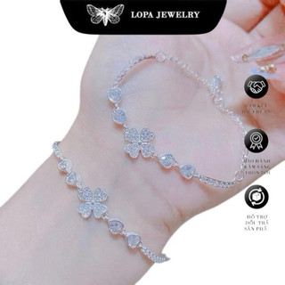 [ Kèm Hộp Xinh]  Lắc Tay Bạc Ta Nữ SK93 Bốn Lá Nửa Xích Nhẹ Nhàng, Bạc ta đính đá | Bạc LOPA