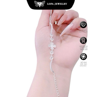 [ Kèm Hộp Xinh]  Lắc Tay Bạc Ta Nữ SK93 Bốn Lá Nửa Xích Nhẹ Nhàng, Bạc ta đính đá | Bạc LOPA