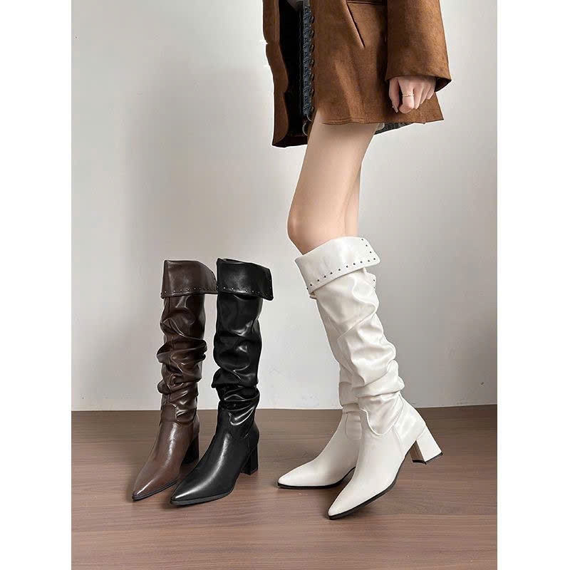 (Sẵn đen 40) Giày Bốt Cao Gót Xếp Ly, Ôm Chân Hàng Đẹp Phong Cách Ulzzang