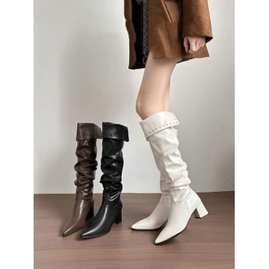 Giày Bốt Cao Gót Xếp Ly, Ôm Chân Hàng Đẹp Phong Cách Ulzzang