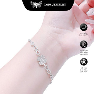 [ Kèm Hộp Xinh] Lắc tay SK58 lắc bốn lá bản dầy đính đá lấp lánh, tinh tế, nhẹ nhàng, xinh xắn, Bạc LoPa