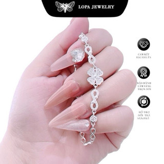[ Kèm Hộp Xinh] Lắc tay SK58 lắc bốn lá bản dầy đính đá lấp lánh, tinh tế, nhẹ nhàng, xinh xắn, Bạc LoPa
