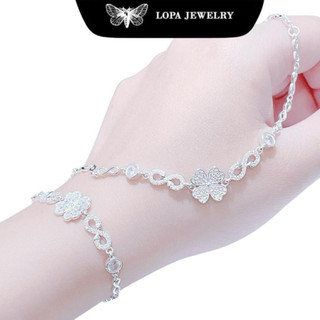 [ Kèm Hộp Xinh] Lắc tay SK58 lắc bốn lá bản dầy đính đá lấp lánh, tinh tế, nhẹ nhàng, xinh xắn, Bạc LoPa