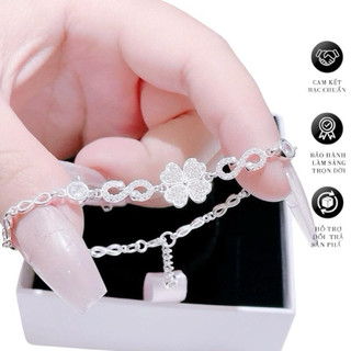 [ Kèm Hộp Xinh] Lắc tay SK58 lắc bốn lá bản dầy đính đá lấp lánh, tinh tế, nhẹ nhàng, xinh xắn, Bạc LoPa