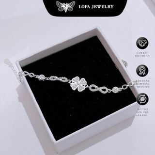 [ Kèm Hộp Xinh] Lắc tay SK58 lắc bốn lá bản dầy đính đá lấp lánh, tinh tế, nhẹ nhàng, xinh xắn, Bạc LoPa