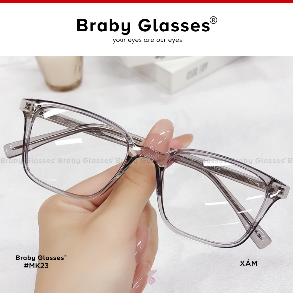 Gọng kính cận mắt vuông thời trang nam nữ Braby Glasses chất liệu nhựa lõi thép siêu bền kiểu dáng trẻ trung MK23