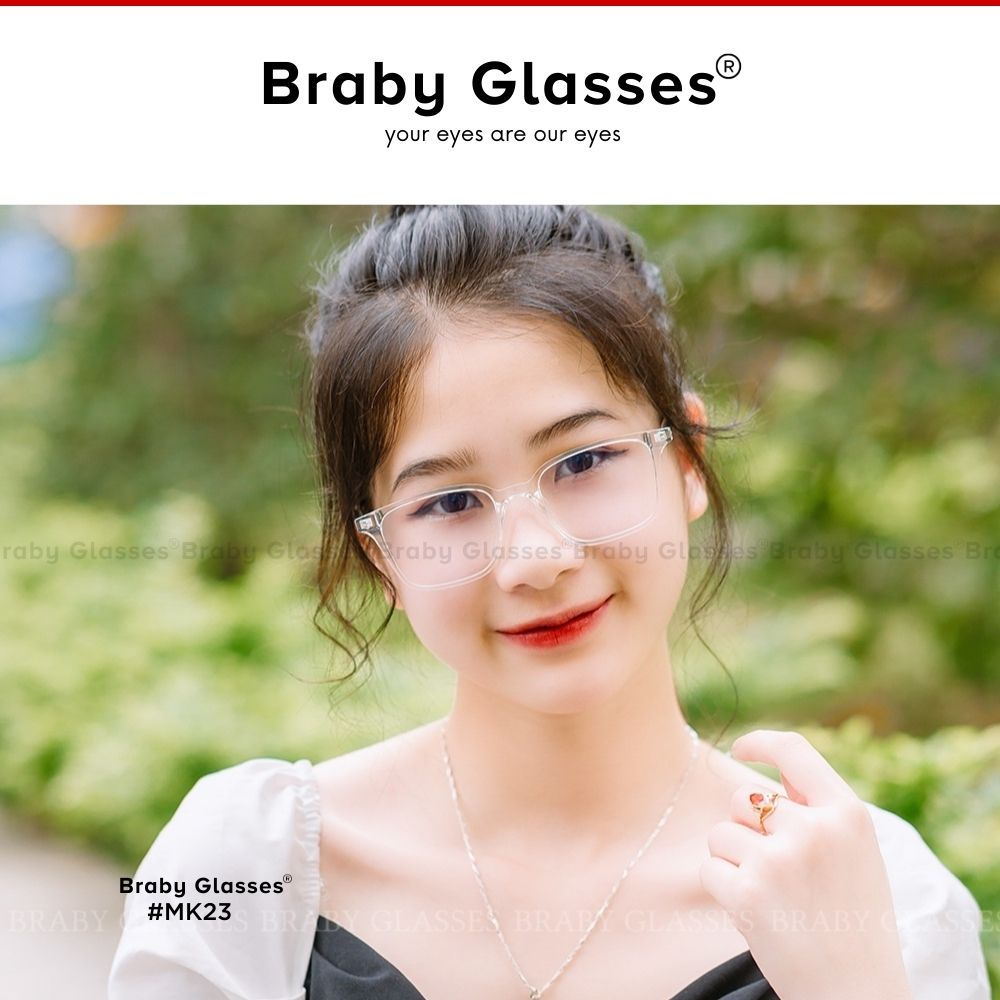 Gọng kính cận mắt vuông thời trang nam nữ Braby Glasses chất liệu nhựa lõi thép siêu bền kiểu dáng trẻ trung MK23