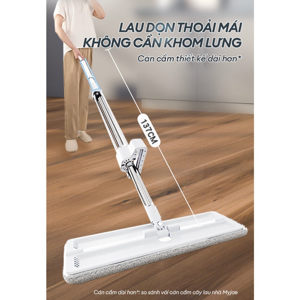 Cây Lau Nhà Vải Sợi Kéo Vắt Thông Minh Bản Lau To 40cm Tiết Kiệm Thời Gian