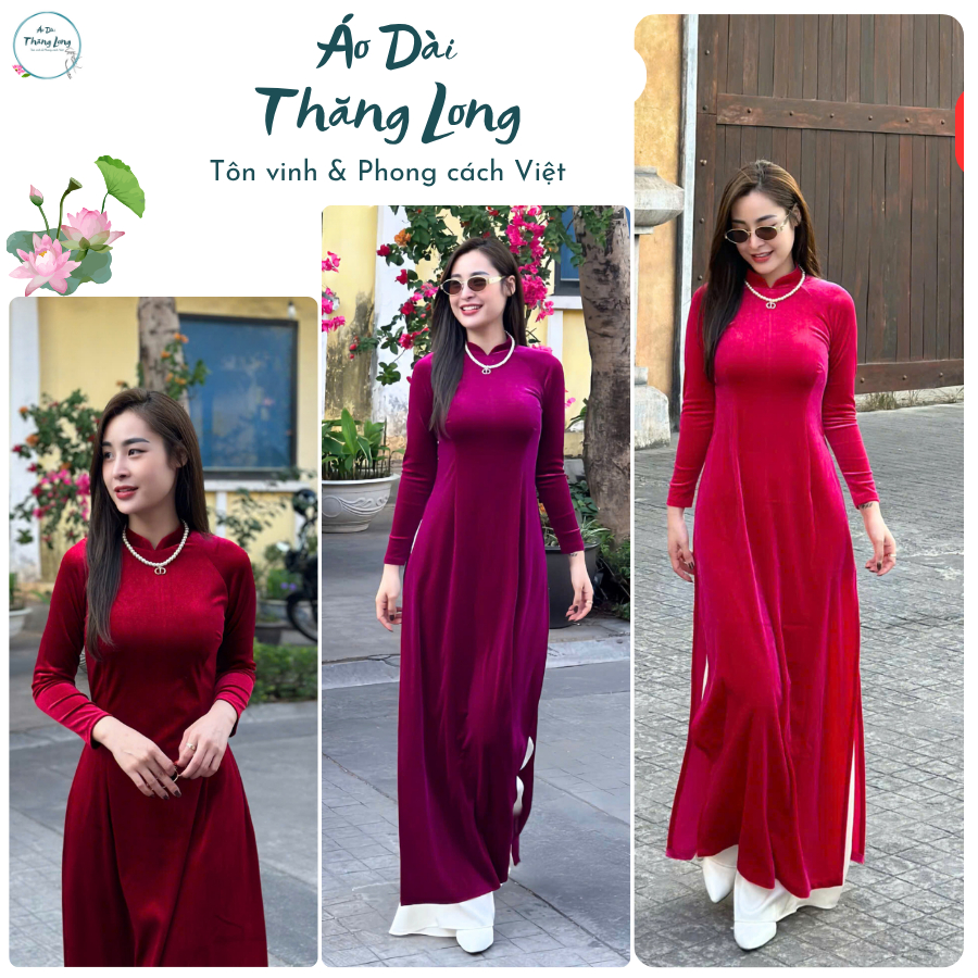 Áo Dài Truyền Thống Chất Liệu Nhung Tuyết Cao Cấp Mềm Mịn, Áo dài nhung cho mẹ, áo dài Thăng Long cao cấp