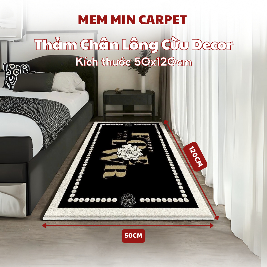 Thảm Chùi Chân Lông Cừu 50x120cm Decor Trang Trí Phòng Ngủ, Thảm Phòng Khách Êm, Mềm, Dày Dặn - Memmincarpet - TH104